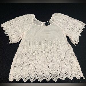 Vintage Women's American Retro White Eyelet/Lace Scalloped Edges Blouse size 36